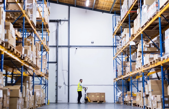 Floor-to-ceiling single skin steel partitioning warehouse wall dividing the building